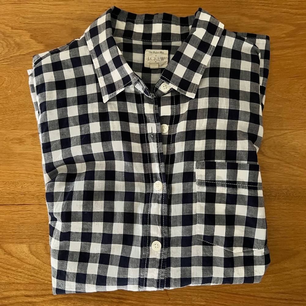 J.Crew “The Perfect Shirt” Women’s XXS Navy & White Gingham Button-Down